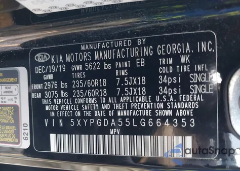 2020 Kia Sorento 3.3L Lx from USA, damaged, VIN 5XYPGDA55LG664353